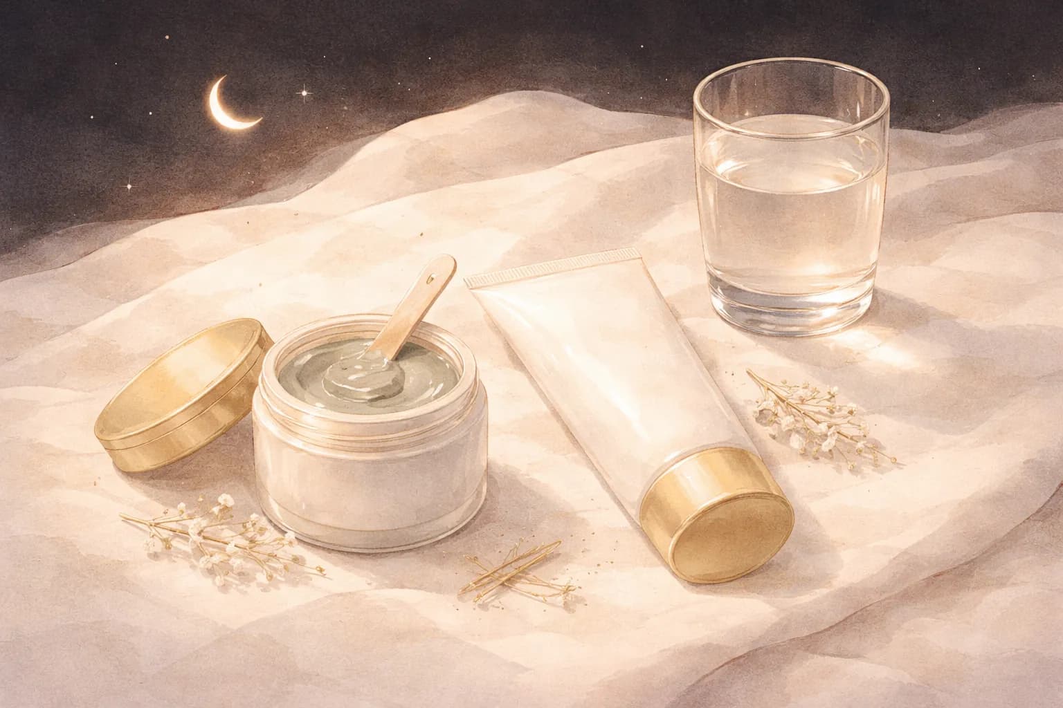 クレイパックとシンプルなスキンケアアイテム